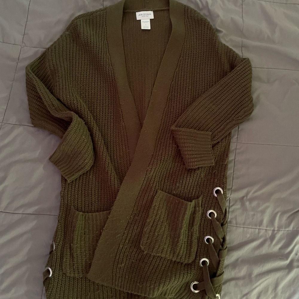 Arizona Jean Company Green Cardigan with Lace-Up Details